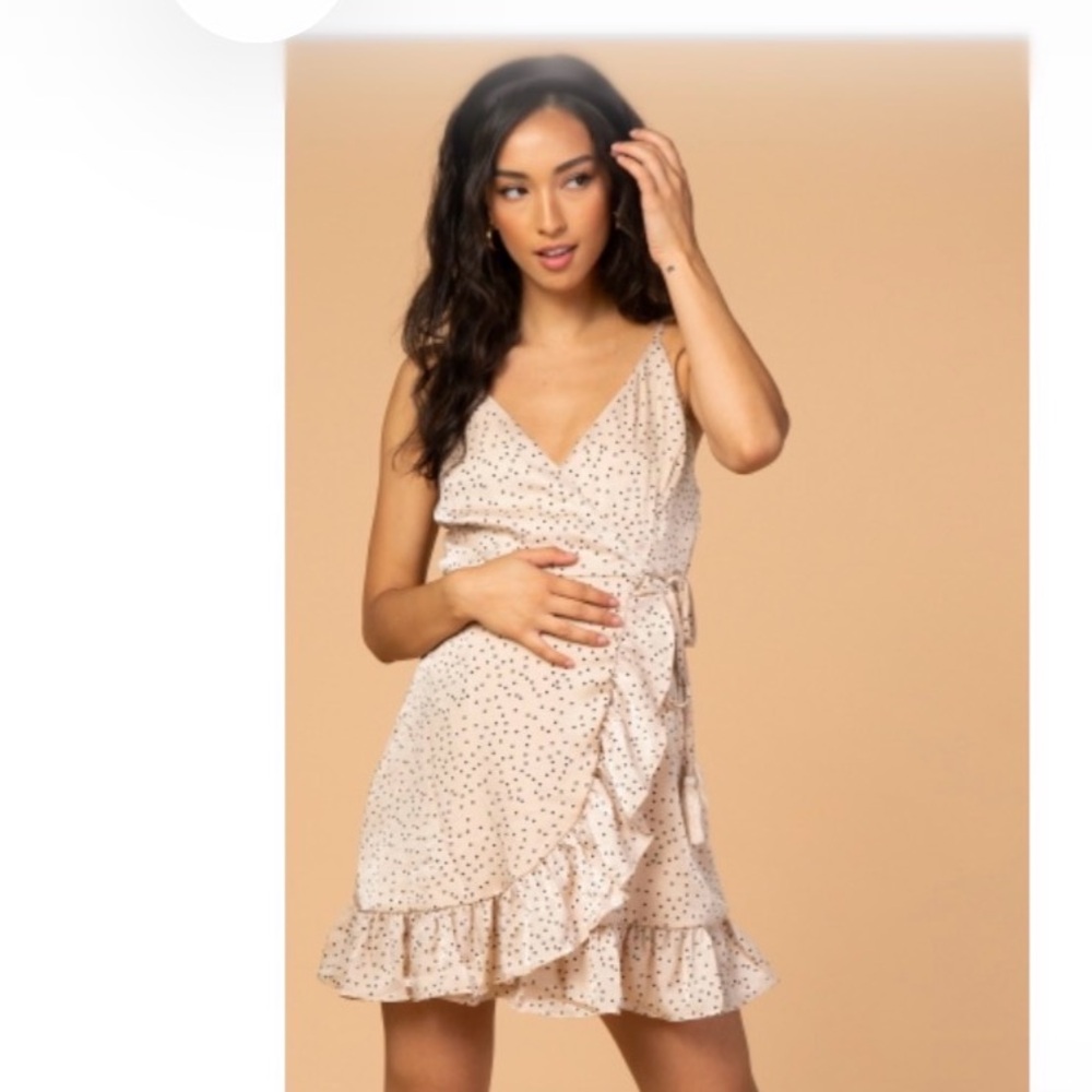 Pinkblush Cream Polka Dot Ruffle Wrap Maternity Dress
